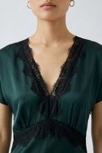 Load image into Gallery viewer, Oui Satin Lace Dress Green
